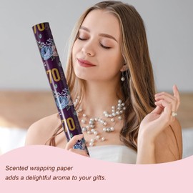 RUSPEPA Scented Birthday Wrapping Paper - Mini Roll - Flower Pattern with Fragrance for 70th Birthday, Party and More - 17 inches x 16.4 feet - 70 Year Old