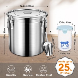 Newget Dog Food Storage Containers, Large Stainless Steel Pet Food Storage Containers 25 lb / 11.5 kg to Keep Fresh, Metal Airtight Cat Food Containers With Scoop and 2 Small Containers