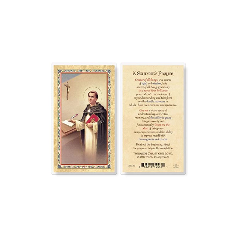 A Students Prayer, St. Thomas Aquinas Gold Stamped Laminated Holy