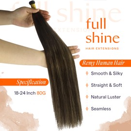 Full Shine Genius Weft Hair Extensions Color 2/8/2 Dark Brown Fading To Ash Brown Bayage Sew In Hair Extensions Real Human Hair Hand Tied Weft Extensions Ombre Hair 24 Inch 80G