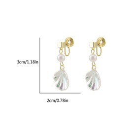 Clip on Sea Shell Pearl Fake Stud Dangle Drop Earrings for Women Non Pierced Ear Cuff Wrap Dangling Lightweight Hypoallergenic Fashion Jewelry Seaside Summer Holiday Gift