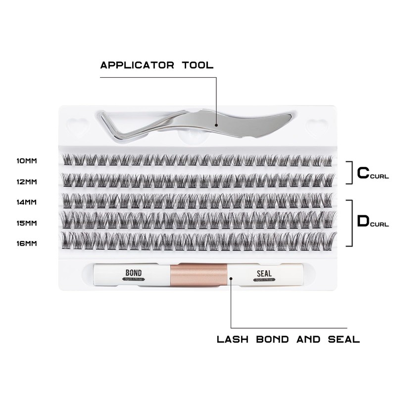 DM17 Eyelash Clusters, DIY Eyelash Extensions Kit with Applicator and