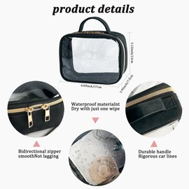 TotePrint Black PVC Cosmetic Bag Transparent Waterproof with Carry Handle and Double Zip, Easy to Carry for Beach Travel Swimming Pool Women Men Unisex, black, Modern