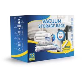 Simple Deluxe 12 Jumbo Space Saver Bags, Vacuum Storage Bags, Vacuum Seal Bags for Quilts and Blankets Storage, with Hand Pump