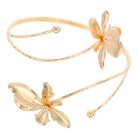 Homoyoyo Fashionable Metal Flower Arm Cuff Bracelet For Women Lady Stylish Open Bangle Upper Arm Bracelet Cuff Floral Bangle For Daily Wear