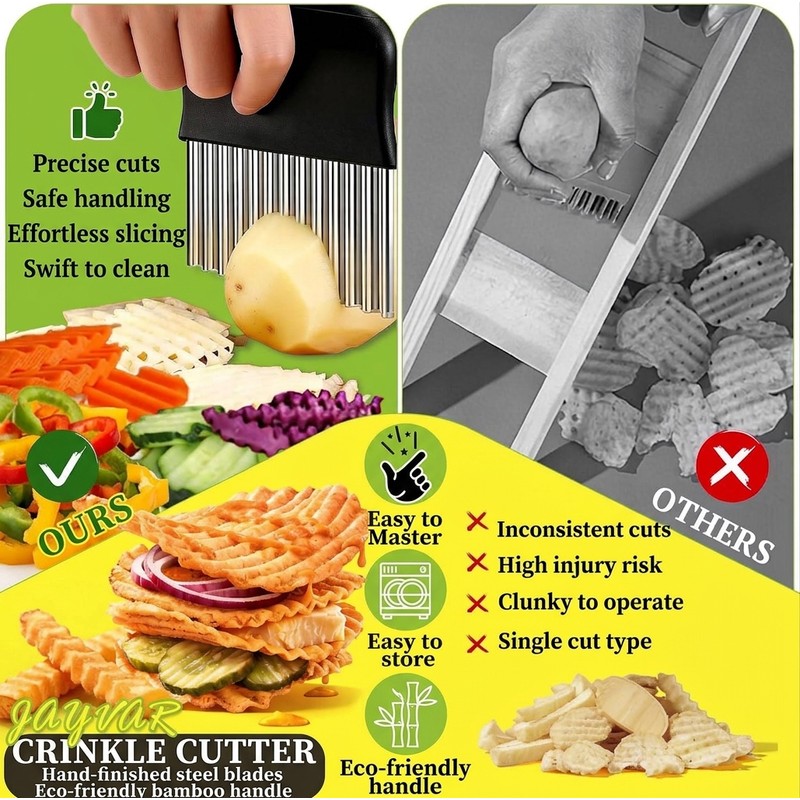 Stainless Steel Crinkle Cutter for Potatoes – Wavy Vegetable Slicer