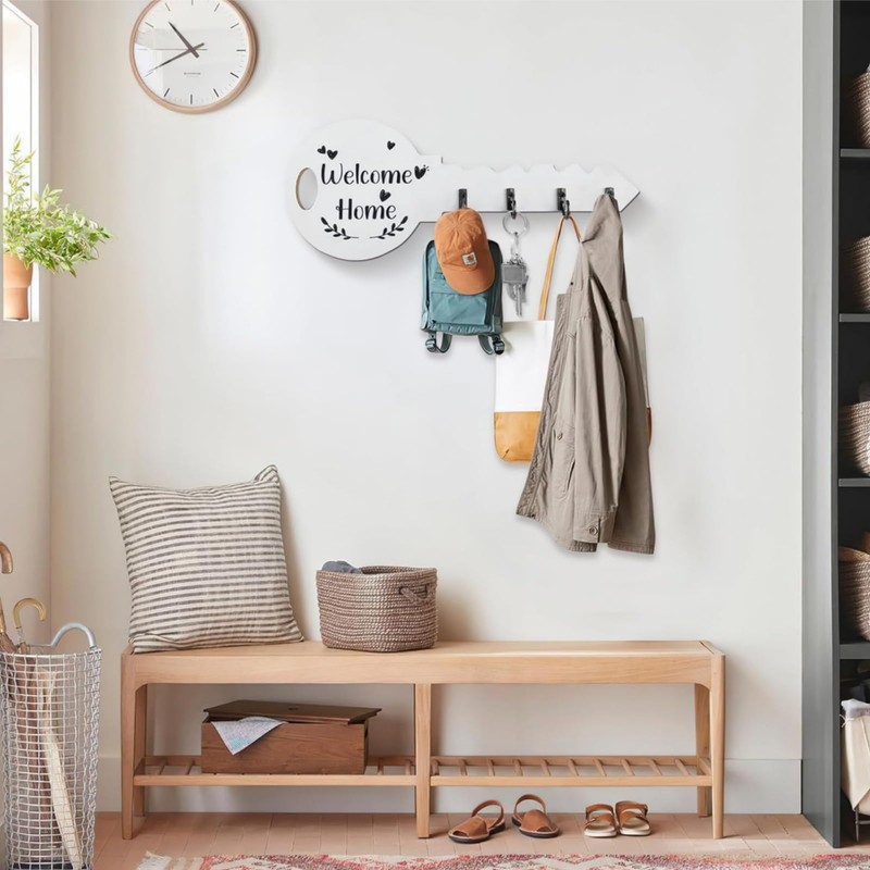 Yoowan Key Holder for Wall,4 Hook Welcome Home Wooden Key
