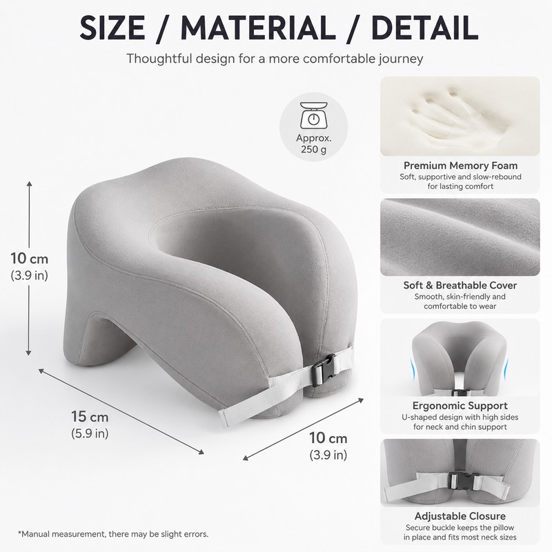 Travel Neck Pillow for Airplane Rest – U-Shaped Memory Foam