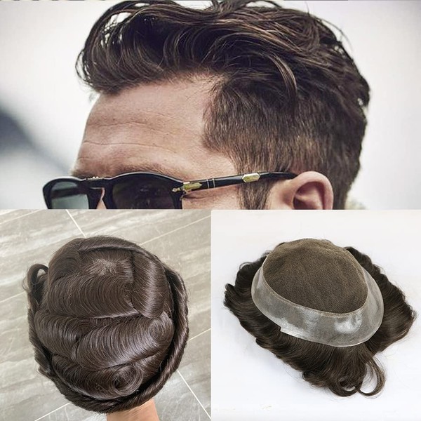 SIMBEAUTY Australian Base French Lace with PU Around Men Toupee