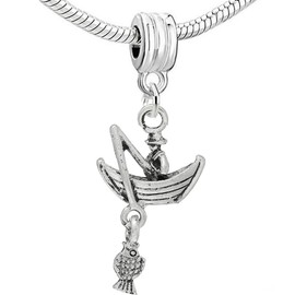 "Fisherman Fishing on Boat" Charm Pendant for European Snake Chain Bracelets
