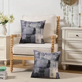 Jayusaror Cushion Cover 50 x 50 cm Cushion Covers Black Grey White Sofa Cushion Decorative Cushion Linen Couch Cushion Abstract Aesthetic Cushion Covers Set of 2 for Living Room