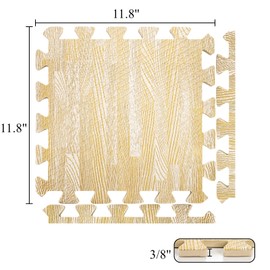 Tebery 16 Pieces Printed Wood Grain Floor Tiles 3/8-Inch Thick EVA Foam Puzzle Floor Mat (White Wood)