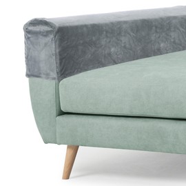 sourcing map Couch Arm Cover, Stretch Sofa Armrest Cover with Twist Nails Scratch-Resistant Furniture Protector for Sofas Chairs, Gray