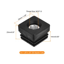 uxcell 10Pcs Plastic Threaded Tube Inserts with M10 Thread, for 1.25"x1.25" OD Square Tube, Adjustable Square Black Plastic Plug Caster Insert Chair End Caps Furniture Leg Plug