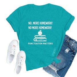 TUPOSU Teacher Shirts for Women English Teachers are Lit T-Shirt Teaching Life Appreciation Short Sleeves Cyan