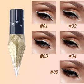 5 Metallic Colors Liquid Glitter Eyeliner Set, Waterproof Long-Lasting Eyeliners, Silver, Gold, Diamond Shimmer, Colorful Glow for Sparkling Eye Makeup and Eyeshadow Looks with Cat Eye Stickers