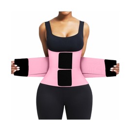 FeelinGirl Waist Trainer Belt Waist Cincher Trimmer Ab Belt Tummy Control Body Shaper with Triple Wrap Women and Men, Pink, XX-Large