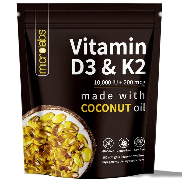 MicroLabs D3 K2, Vitamin D3 K2 Supplement Softgels, 2-in-1 Vitamin
