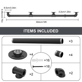 Willstar 10FT Industrial Staircase Handrail Non-Slip Pipe Bar Foot Rail Wall Mount Stair Rail Vintage Grab Bar for Steps Black Iron Pipe Handrail for Outdoor Indoor Stairs Loft Porch Hand Rail (10ft)