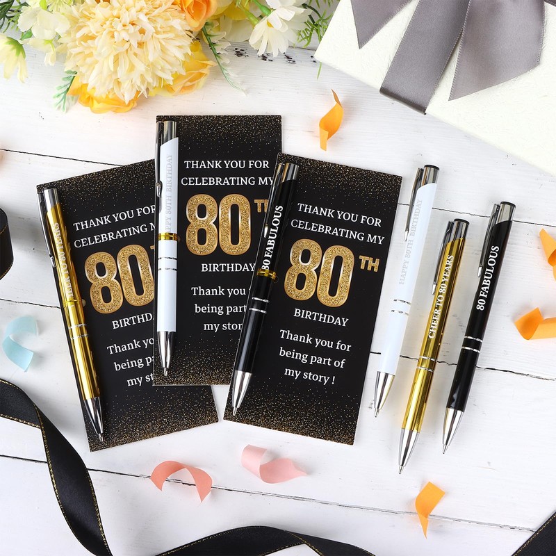 Shknldzsm 24 Set 80th Birthday Party Favors Pens with Thank