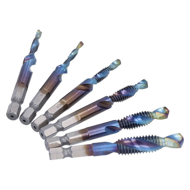 6Pcs Spiral Tap Drill Multifunctional HighSpeed Steel Hex Shank Drill