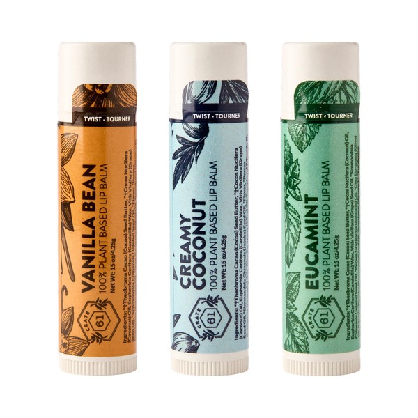 Crate 61 Lip Balm 3-Pack with USDA Organic ingredients Flavored