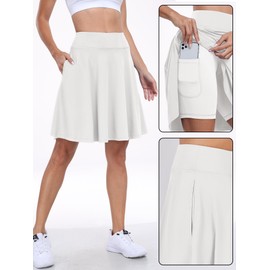 ANRABESS Women Knee Length Tennis Golf Skorts Skirts Summer High Waisted Athletic Skirt Casual Travel Built-in Shorts Clothes White Large