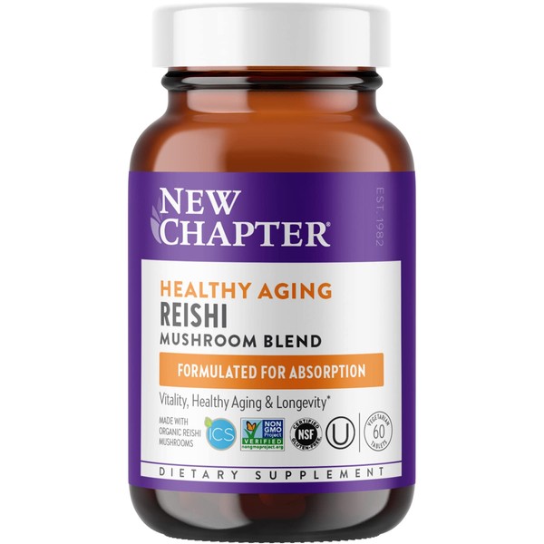 New Chapter Reishi Mushroom - LifeShield Reishi for Healthy Aging + Organic Reishi Mushroom + Vegan + Non-GMO, Nootropic Ingredients - 60 ct