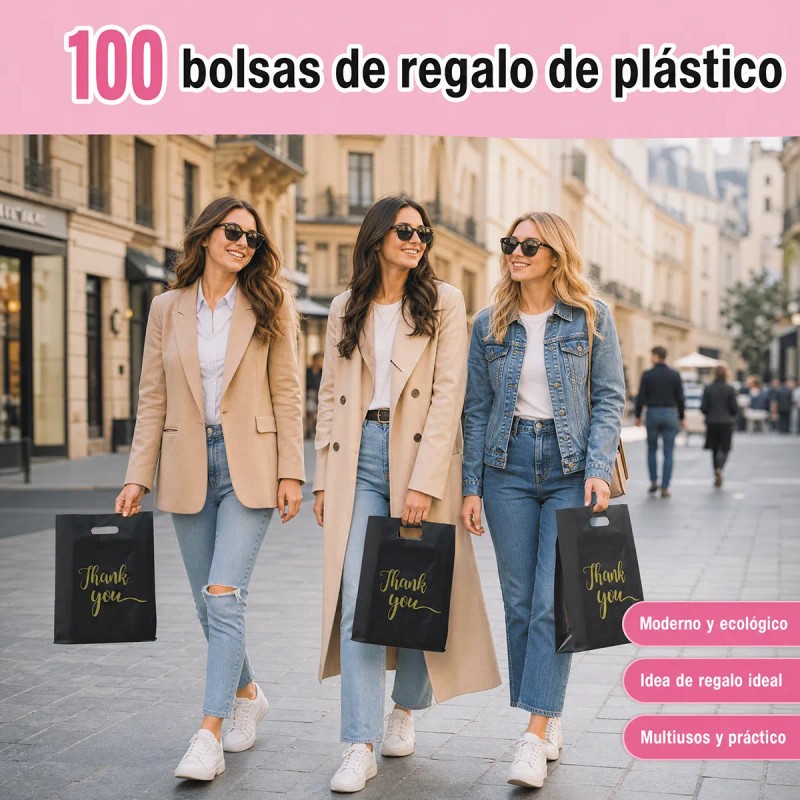 100pzs Bolsas Boutique Plástico Regalo 30x40cm Con Manija