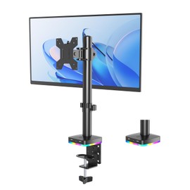 RGB Single Monitor Stand with USB Hub, Desk Mount for 13-27 Inch Screens, 1 USB-C & 2 USB Ports for Charging & Data Transfer, Adjustable VESA Monitor Mount, Height Tilt Swivel Rotation, Up to 17.6lbs