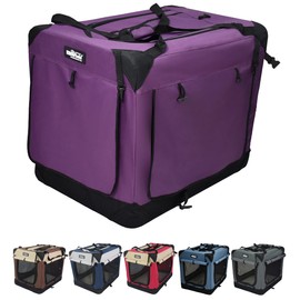 EliteField 4-Door Folding Soft Dog Crate with Curtains, Carrying Bag and Fleece Bed (2 Year Warranty), Indoor & Outdoor Pet Home (36" L x 24" W x 28" H, Purple+4 Door Curtains)