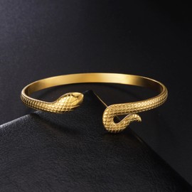VASSAGO Snake Bracelet Open Bangle Snake Bracelet Wrap Bracelet Bypass Bracelet Adjustable Animal Cuff Snake Hand Jewelry for Women and Girls, Stainless Steel, No Gemstone