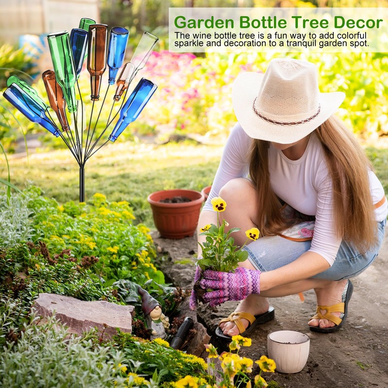 HEYTIMI 2 Pcs 12 Metal Wine Bottle Tree Garden Outside
