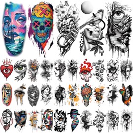 47 Sheets Fantasy Temporary Tattoos, Half Arm Fake Tattoos Stickers for Adult Women Boy Girl