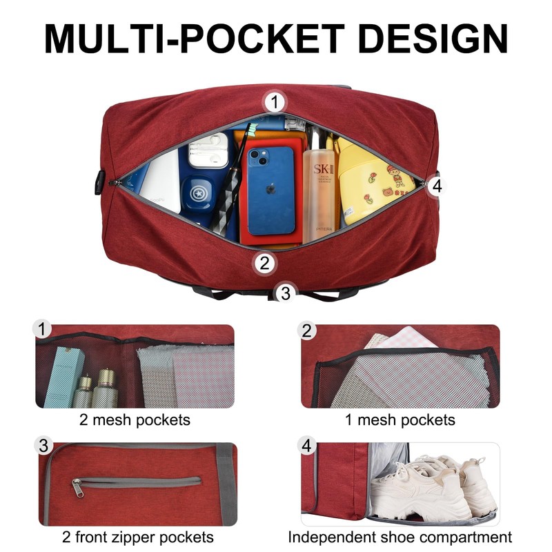 Felipe Varela Duffle Bag with Shoes Compartment and Adjustable Strap,Foldable