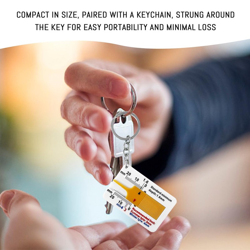 4-Piece Tyre Tread Depth Measuring Tool with Key Ring, Plastic