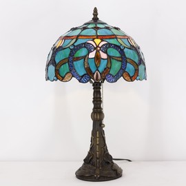 ANYONGLU Tiffany Stained Glass Table Lamp 12X12X19 Inch Green Brown Jewelry Baroque Style Desk Bedroom Living Room Reading Light