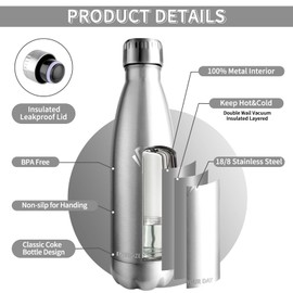 Vikastar Thermos Flask, 0.5 L Leak-Proof, Stainless Steel, BPA-Free, Drinking Bottle, Stainless Steel Drinking Bottle for School, Travel, Outdoor, Rustproof