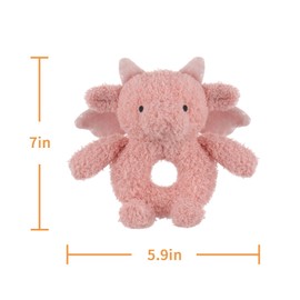Apricot Lamb Baby Lovey Pink Dragon Fluffy Rattle Toy, Plush Stuffed Dragon for Newborn Soft Over 0 Months (Pink Dragon, 6.7 Inches)