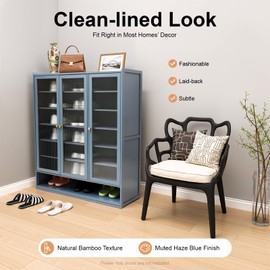 SuiYuLn Shoes Rack Organizer,Shoe Storage Cabinet,8 Tiers Freestanding Shoe Rack,Shoe Organiazer with Door for Entryway,Living Room 35.8 * 12.6 * 42.1 Inches Haze Blue