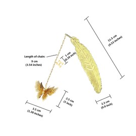 JPJZY BRBAM Metal Feather Bookmark Unique Initial and Butterfly Pendant Bookmark Sweet Gift for Book Lover (Gold-H)