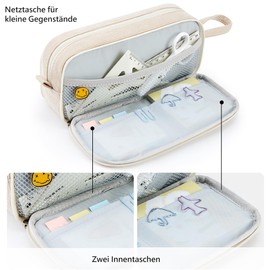 KALIDI Pencil Case with 3 Compartments Large Capacity Pencil Case Pencil Case Pencil Bag for School & Office, Corduroy fabric khaki, Corduroy fabric, three compartments, classic