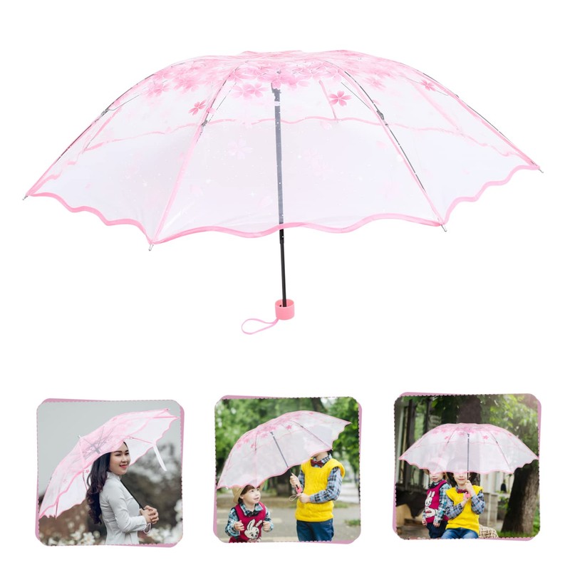 TOVINANNA Creative Flower Decor Transparent Folding Umbrella Automatic Compact Outdoor