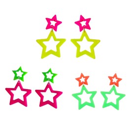 80s 90s Neon Earrings Set for Women Colorful Lightning Bolt Acrylic Drop Earrings Retro Love Heart Star Daisy Flower Dangle Earrings for 80's Outfit Glow Party Accessories Gifts-Style 4