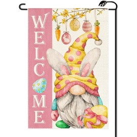 Easter Gnome Welcome Garden Flag 12x18 Inch Vertical Double Sided Easter Eggs Carrot Spring Small Flags Farmhouse Outside Decoration For Yard (ONLY FLAG) FH31