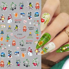 Nail Stickers, Christmas Nail Stickers, Set of 10, 3D Stickers, Nail Art, Christmas Tree, Elk, Christmas, Bell Wreath, Penguin, Snowman, Nail Parts, Stick, 3D Nail Sticker (A)