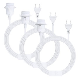 XEERUN E27 Lamp Socket with Switch with Plug, 3 x E27 Socket with 3 m Power Cable Screw Ring Switch, Lamp Suspension Pendant Light Pendant Light for Living Room, Bedroom and Kitchen (White)