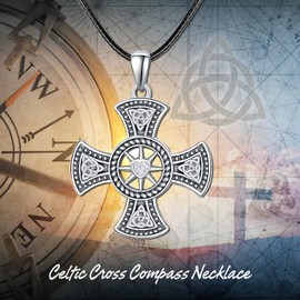 KINGWHYTE Compss Halskette 925 Sterling Silber Keltisches Kreuz Beste Reisegeschenke für Männer Frauen