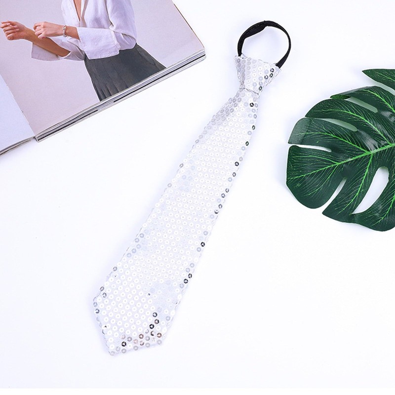 EAJORN Shining Sequins Tie Stage Glitter Paillette Adjustable Zipper Necktie