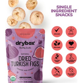 Drybox Organic Dried Turkish Figs No Sugar Added, 1 Pack Smyrna Fig Unsulfured Unsweetened Non-GMO - Natural Dried Fruit for Snacking, Charcuterie Board, Baking | Resealable 1 lb per Pack, Total 1 lb
